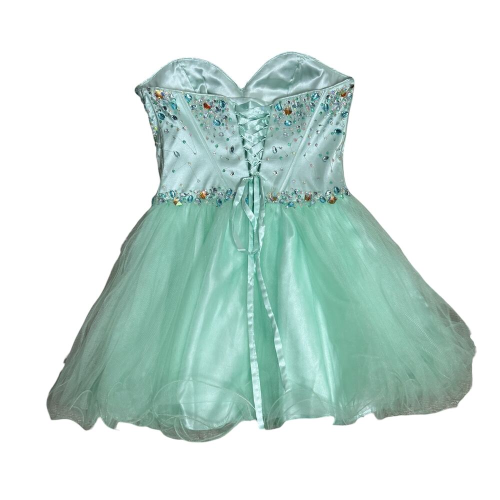 Eureka Beaded Tulle Corset A-Line Short Dress Size M Mint Green Sweetheart Prom - Picture 4 of 11